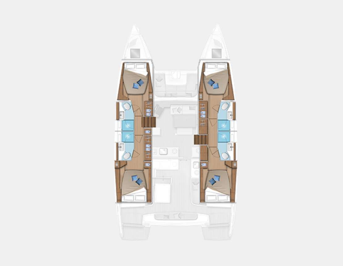 Explore the layout and specifications for ELLA, a 46 ft Sailing Catamaran