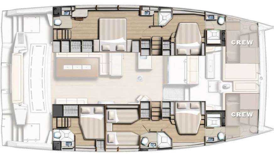 Explore the layout and specifications for BLUE LAGOON, a 55 ft Sailing Catamaran