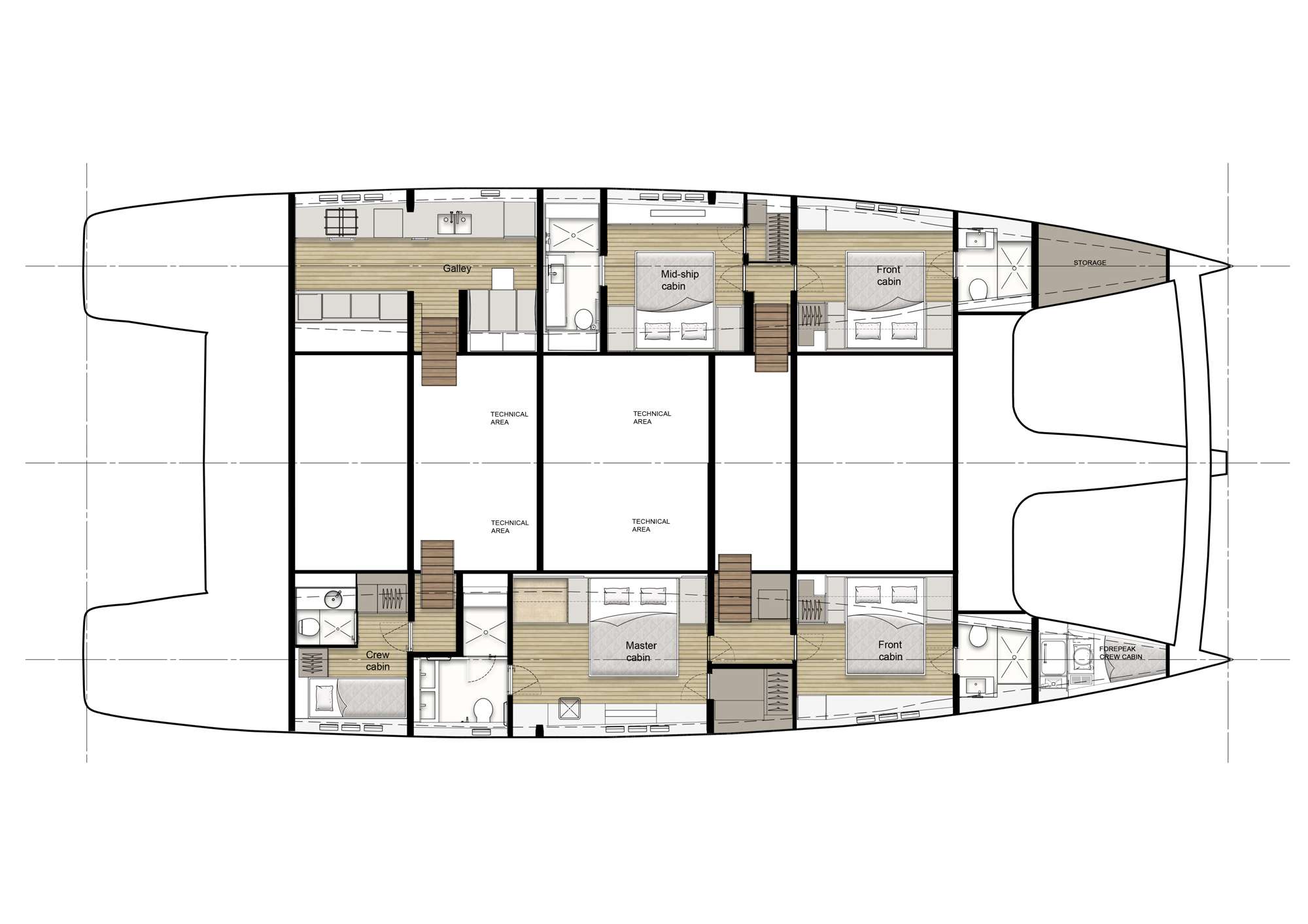 Explore the layout and specifications for ENTRE4, a 78 ft Sailing Catamaran