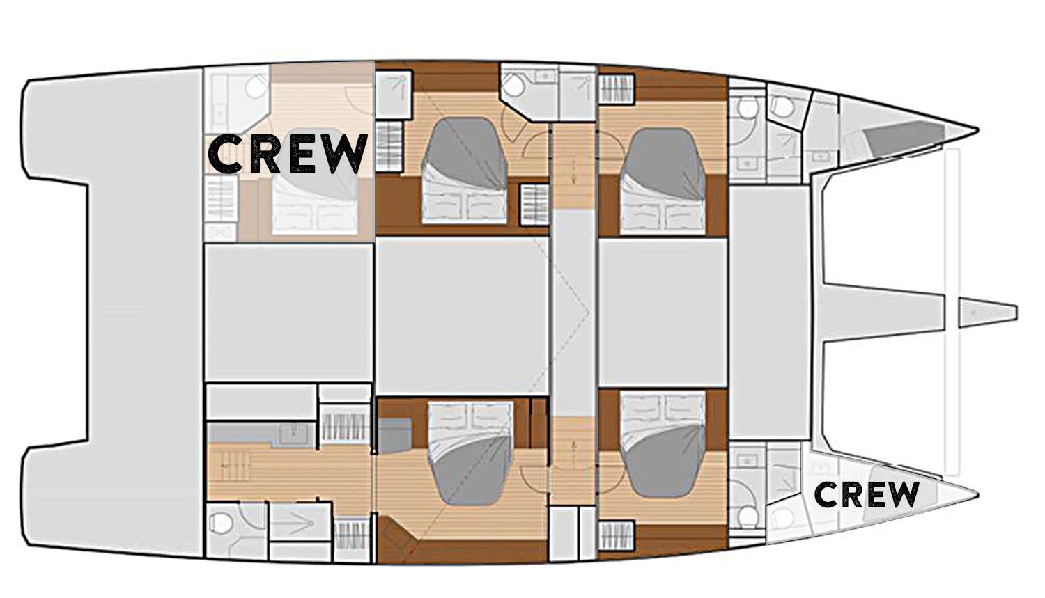 Explore the layout and specifications for HOURGLASS, a 59 ft Sailing Catamaran