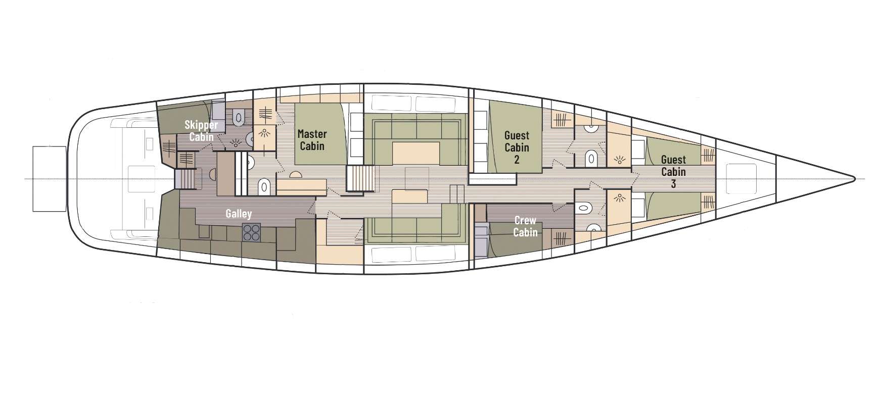 Explore the layout and specifications for LA LOEVIE, a 76 ft Sailing Monohull