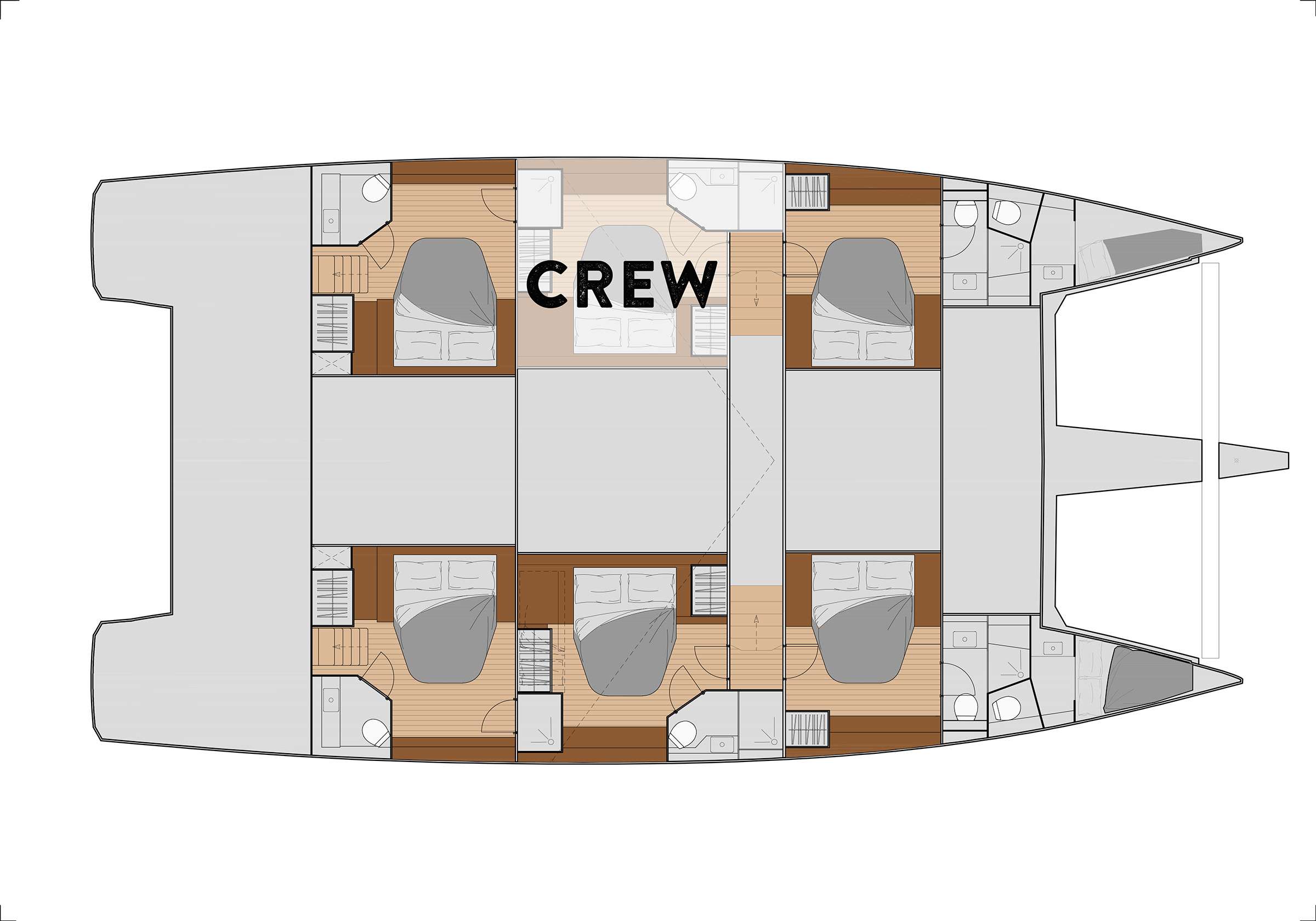 Explore the layout and specifications for PLUS 10, a 59 ft Sailing Catamaran