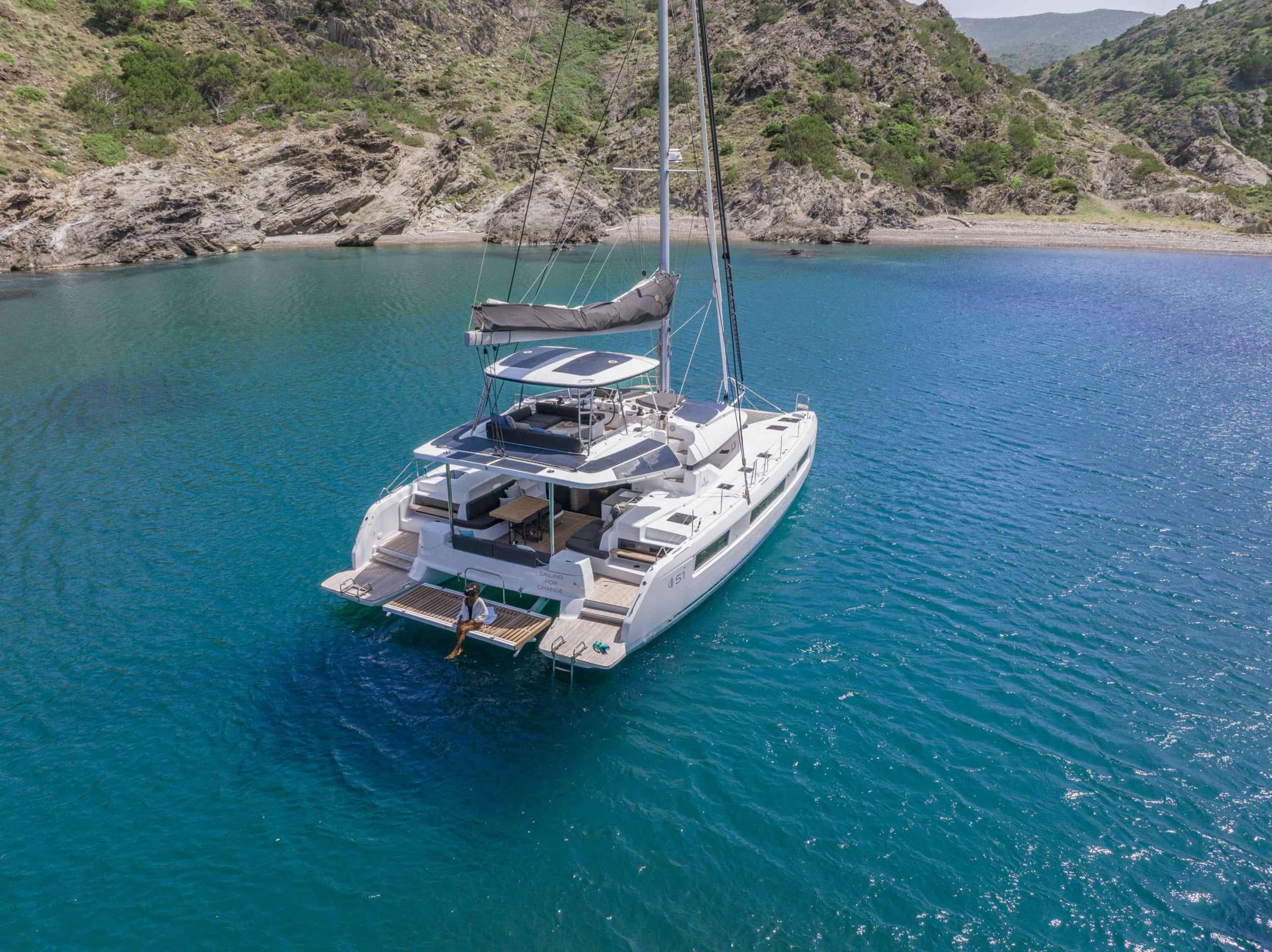 ELDAMAR is a new launch (2024) Lagoon 51 catamaran, featuring 4 equal queen berth guests suites (and for a families, an additional 5th queen berth).