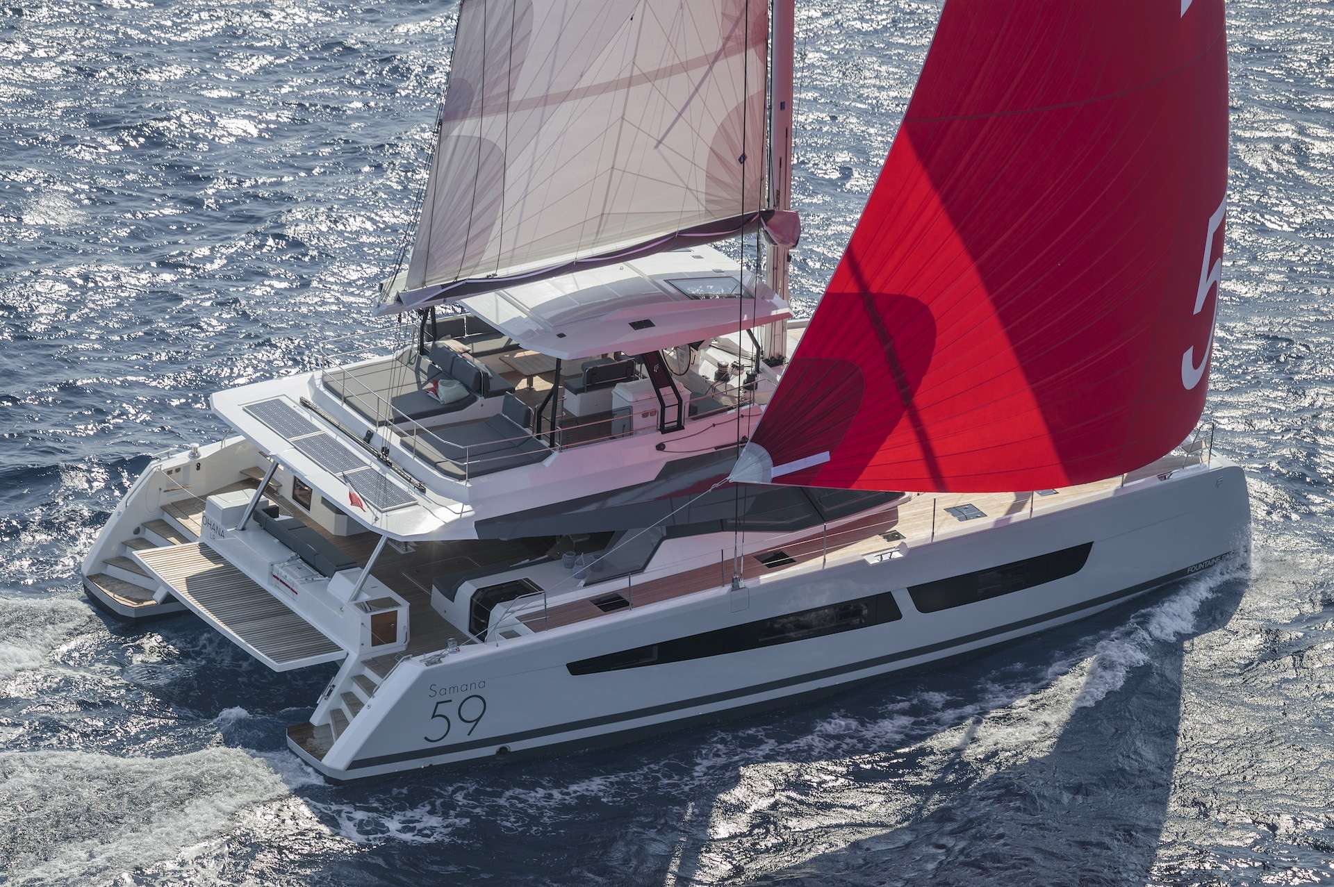 SOLOMAR, a brand new Fountaine Pajot Samana 59, will be available for charters in Croatia from June 2025.  Chosen by an owner with a great eye for detail, a wish to have the finest equipment on board and to offer the highest level of service to guests; SOLOMAR is a great choice for a crewed catamaran charter in Croatia. 

Come aboard luxury catamaran, SOLOMAR. This yacht and the layout are designed for maximum relaxation and enjoyment. Inside, you’ll discover a modern and spacious interior. It exudes style and luxury at every turn. The yacht has a total of four guest cabins, including a master cabin, and three queen-sized cabins, each equipped with a private bathroom. The salon benefits from large panoramic windows that create a bright airy space to be enjoyed day and night. The aft deck leads off from the salon; the perfect spot to enjoy delicious gourmet meals. Above is the spacious flybridge with large sun beds and a forward cockpit with spacious seating. Whether you’re looking for the thrill of sailing or want to relax in comfortable loungers and sunbathing areas, SOLOMAR has it all. 

SOLOMAR is run by 3 experienced Crew members. Captain and chef are a couple in life, they complement eachother very well. They are an experienced team, knowledgeable, welcoming and warm. They will work alongside a deckhand. Their aim is to provide guests with the highest standard of care and ensure they have a charter of a lifetime.