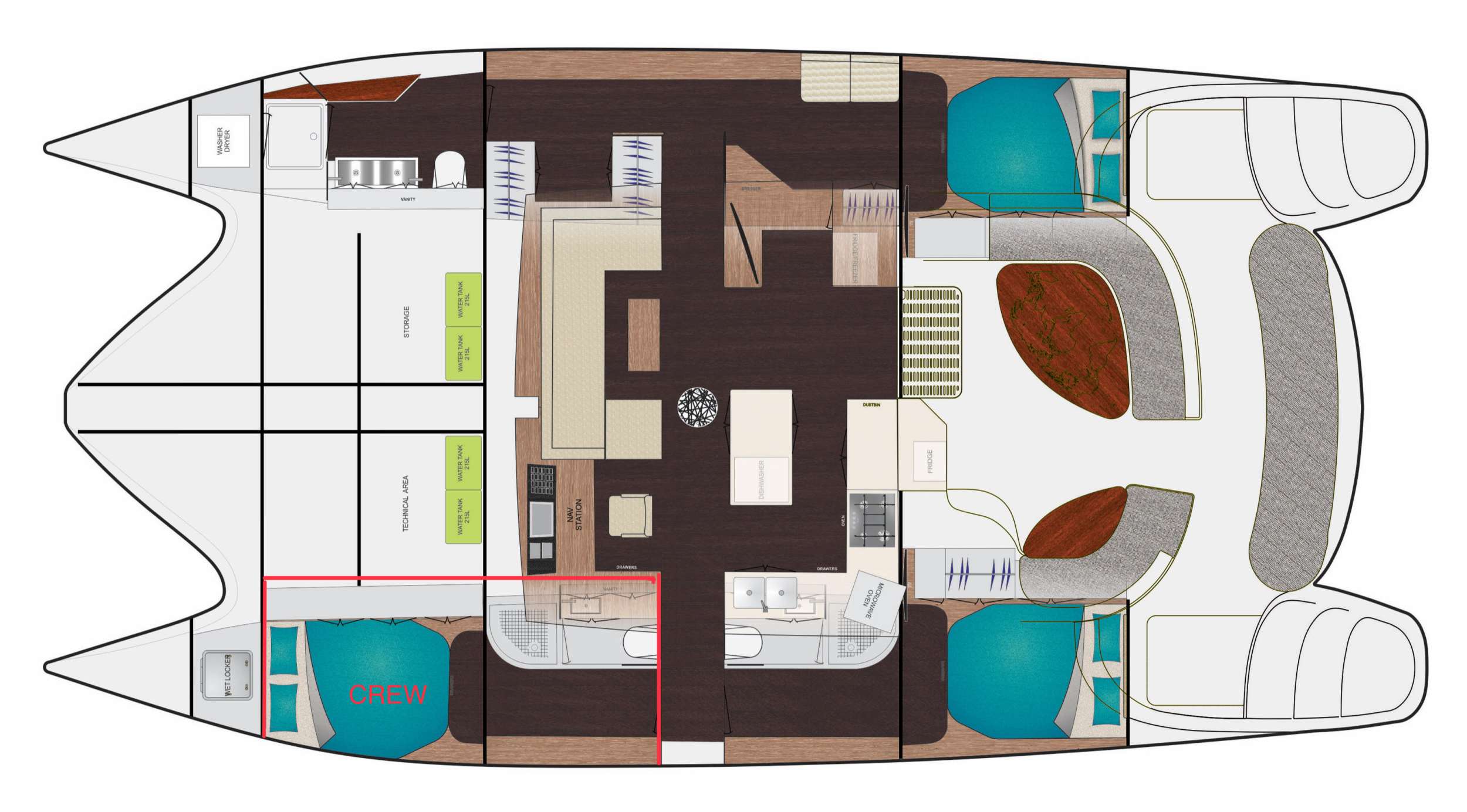 Explore the layout and specifications for SV VALHALLA, a 53 ft Sailing Catamaran