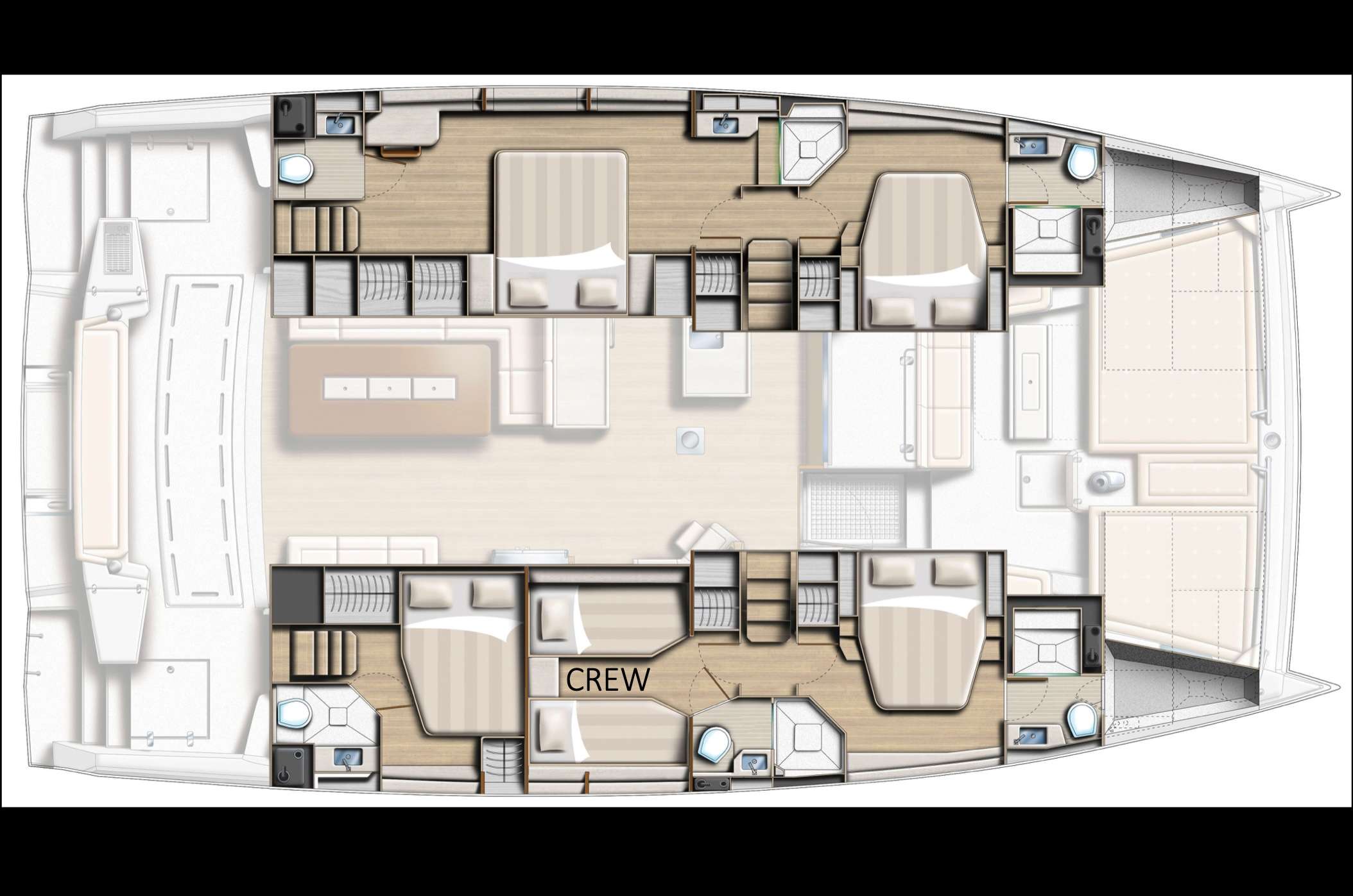 Explore the layout and specifications for OUT OF THE BLUE, a 55 ft Sailing Catamaran